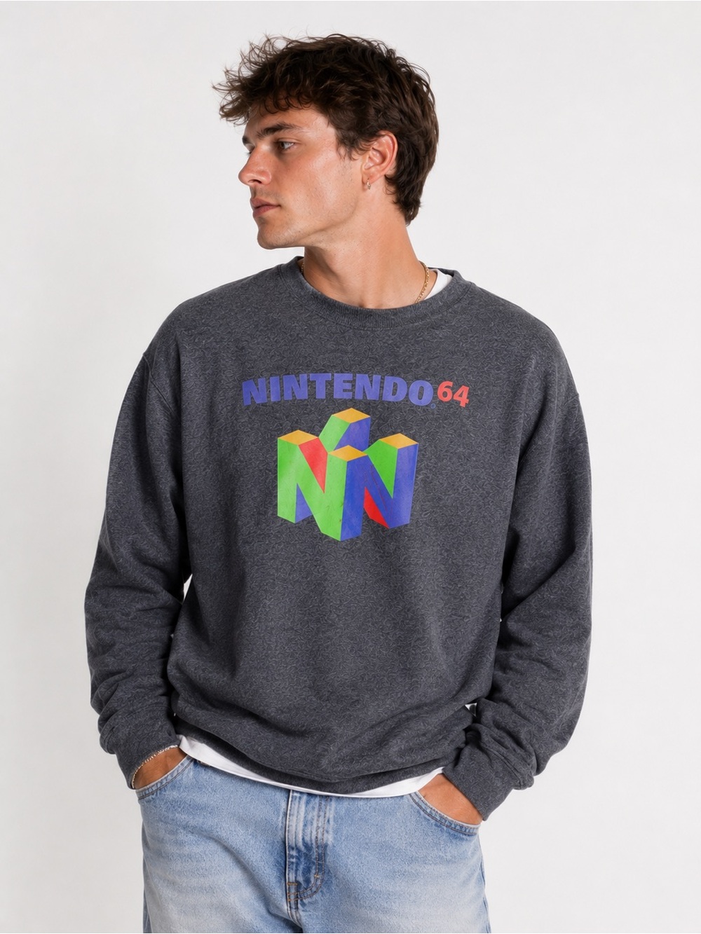 Official Nintendo 64 Crewneck Sweatshirt | Retro Gamer Graphic Pullover | Medium